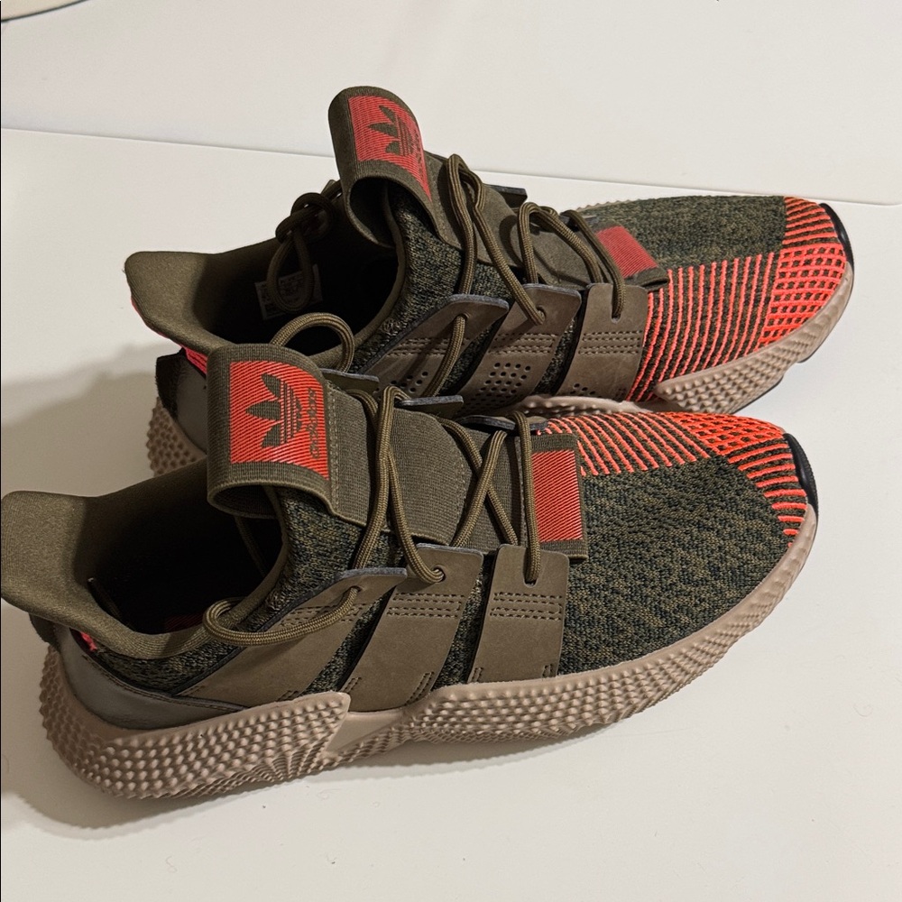 adidas Sneakers Olive Green Red Orange Accents